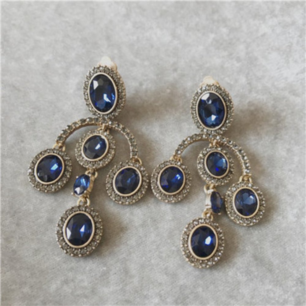 Oscar de la Renta Navy Crystal Clip-on Earrings